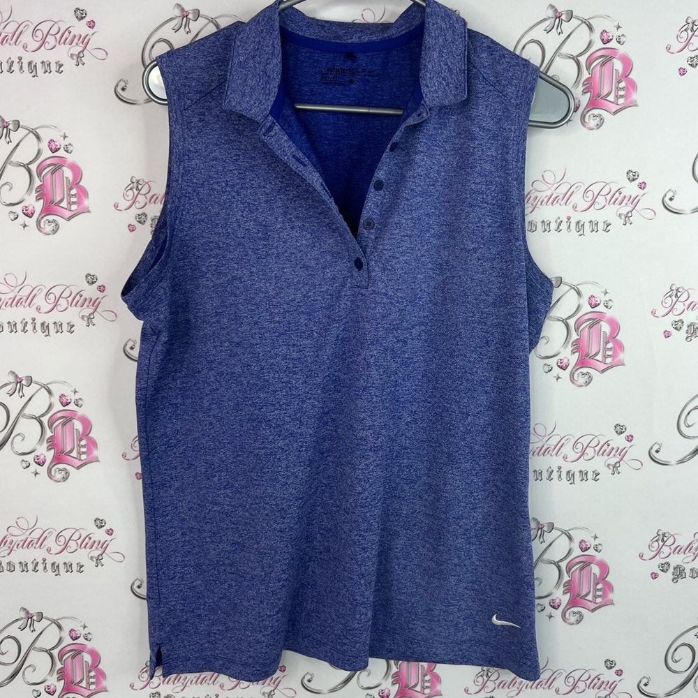 Nike golf tank top dri fit button up half purple Heathered Blue Sleeveless Top